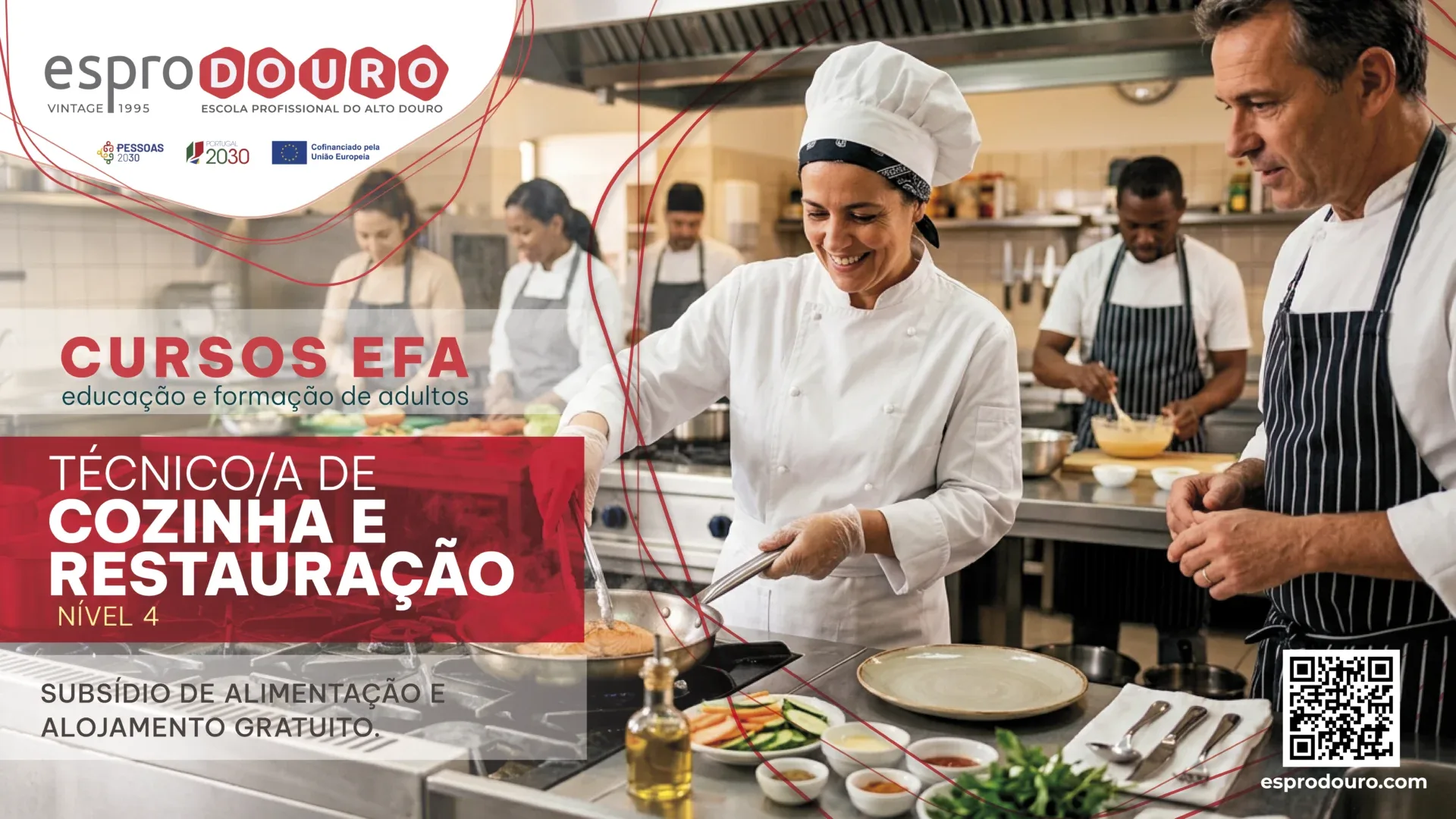 Cartaz do curso EFA de Técnico/a de Cozinha e Restauração