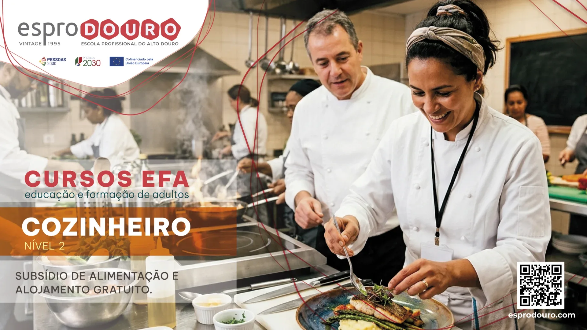 Cartaz do curso EFA de Técnico/a de Cozinha e Restauração